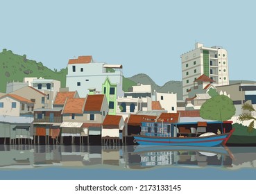 View of the banks of the Cai River, Vietnam, Nha Trang