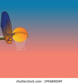 view of basketball hoop  in the evening, basketball, simple sports background