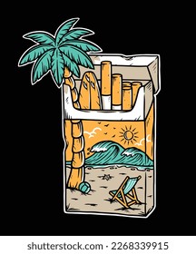 view of the beach in a cigarette pack