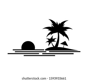 
view of the beach and coconut trees against a white background
