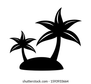 
view of the beach and coconut trees against a white background