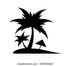 
view of the beach and coconut trees against a white background