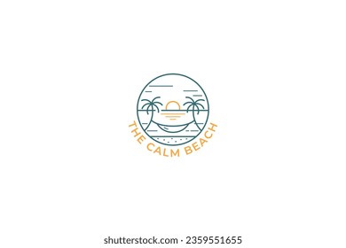 Ver Beach Evening Sunset con Abstract Palm Tree y Hammock Logo Viajes y Vacaciones Empresariales