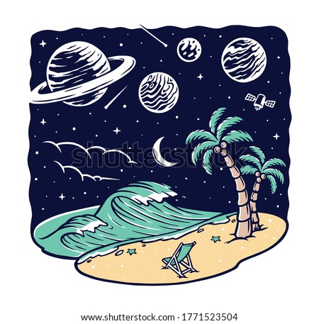 view of the beach at night vector illustration