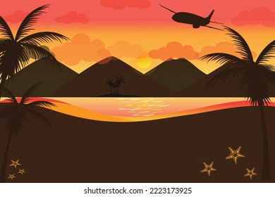 las vistas a la playa al atardecer con la silueta del cocotero