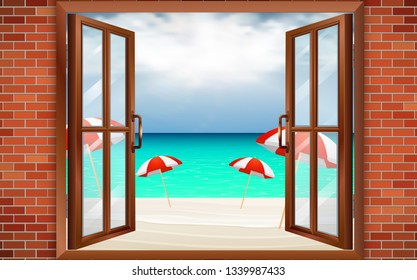 view of the beach at windows in the house