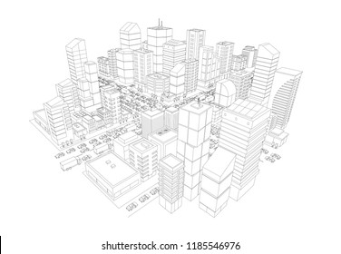 View of the big city panorama 3d contours