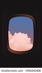 View of big clouds from an airplane window, aesthetic cool tint pastel color palette, nostalgis feeling