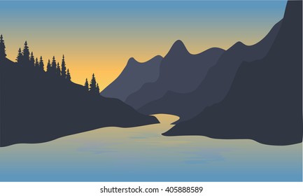 View of big river and mountain silhouette
