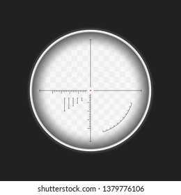View from the binoculars with measurement marks, isolated on transparent background. Scope template. View through a rifle scope. Vector illustration. EPS 10.