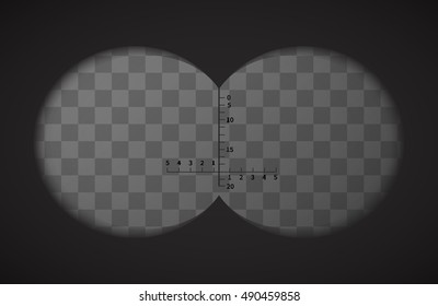 View from the binoculars with signs on transparent background