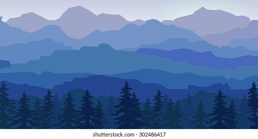 View of blue mountains with forest. Mountain  landscape.