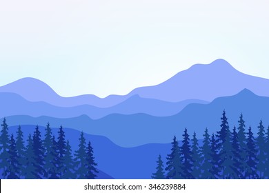 View of blue mountains with forest. Mountain landscape.