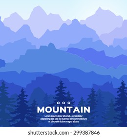 View of blue mountains with pine trees. Mountain  landscape.