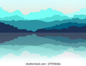 View of blue mountains reflected in the water.Mountain  landscape.