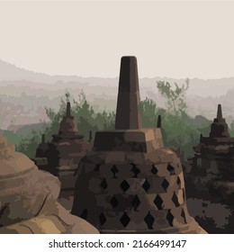 View of Borobudur Temple in the morning, Magelang Regency, Central Java, Indonesia.