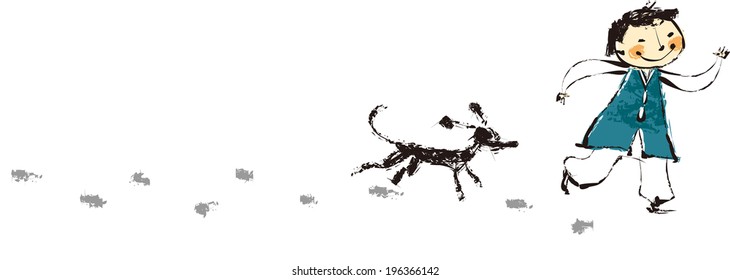 The view of boy with dog 