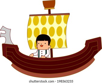 The view of boy on the pirate ship 