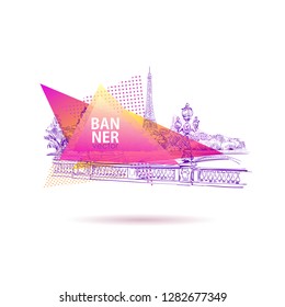 View from the bridge Alexander III to the Eiffel Tower. Paris, France. Template banners, postcards, posters. Colorful geometric polygonal figure isolated. Trendy modern design backgrounds.