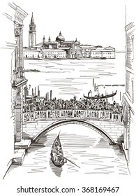 View from the Bridge of Sighs on San Giorgio Maggiore, Venice. Vector illustration.