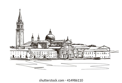 View from the Bridge of Sighs on San Giorgio Maggiore, Venice. Vector illustration.