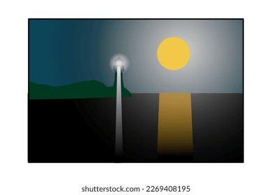 A view of brightly lit lighthouse on the edge of the great sea