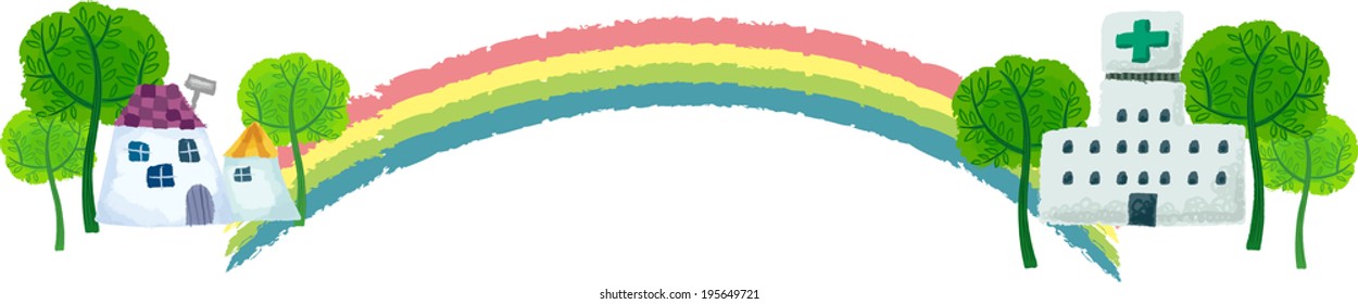 The view of building under the rainbow 