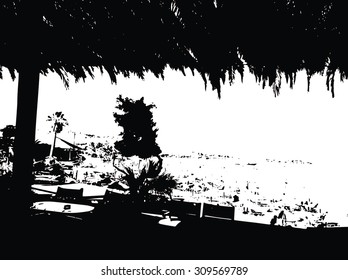 View from the cafe restaurant on beach texture
