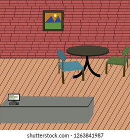 View of cafe. restaurant, tables chairs. vector design.