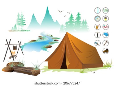 view of camping and equipment symbols 