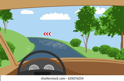 View From Car Driver - Vector Illustration