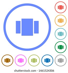 View carousel flat color vector icons with shadows in round outlines on white background