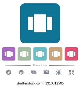 View carousel white flat icons on color rounded square backgrounds. 6 bonus icons included