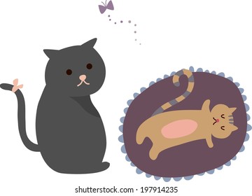 The view of cat on the rug 