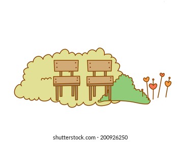 The view of chair with bush 