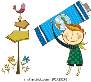 The view of child with sign 