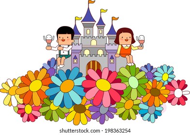 The view of children with castle 