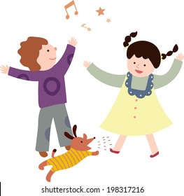 The view of children with dog 
