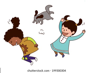 The view of children are jumping 