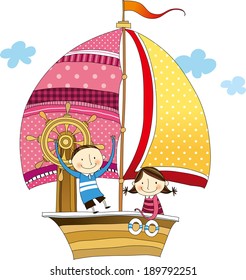 Der Blick auf die Kinder auf dem Schiff 