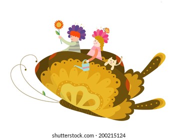 The view of children on the butterfly 