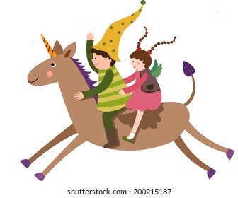The view of children on the horse 