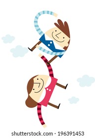 La vista de los niños jugando en el cielo 