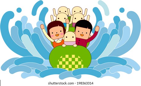 The view of children are riding a sledge 