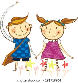 The view of children are standing together 