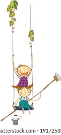 The view of children with trapeze 