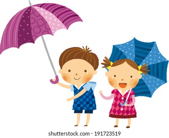 The view of children with umbrella 