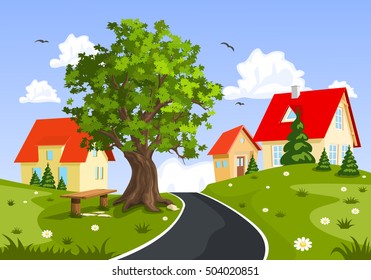View of the city and countryside, vector illustration