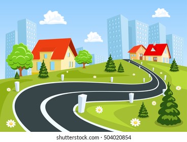 View of the city and countryside, vector illustration