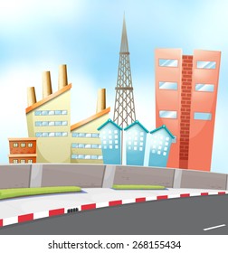 View of city with many buildings by the road